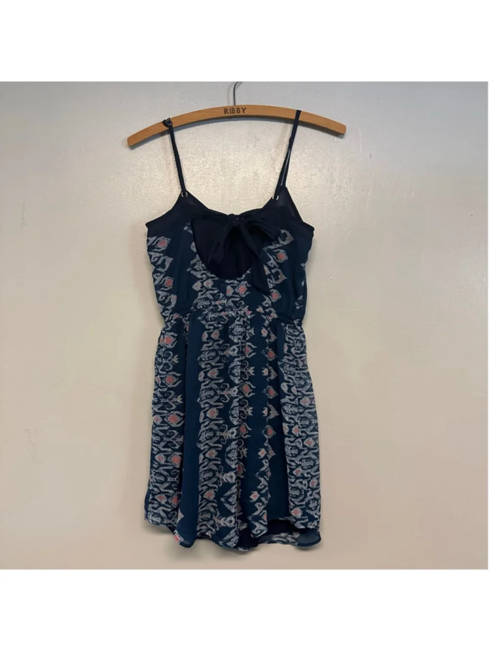 Hollister Blue and White Patterned Mini Dress, Size small boho sheer lined